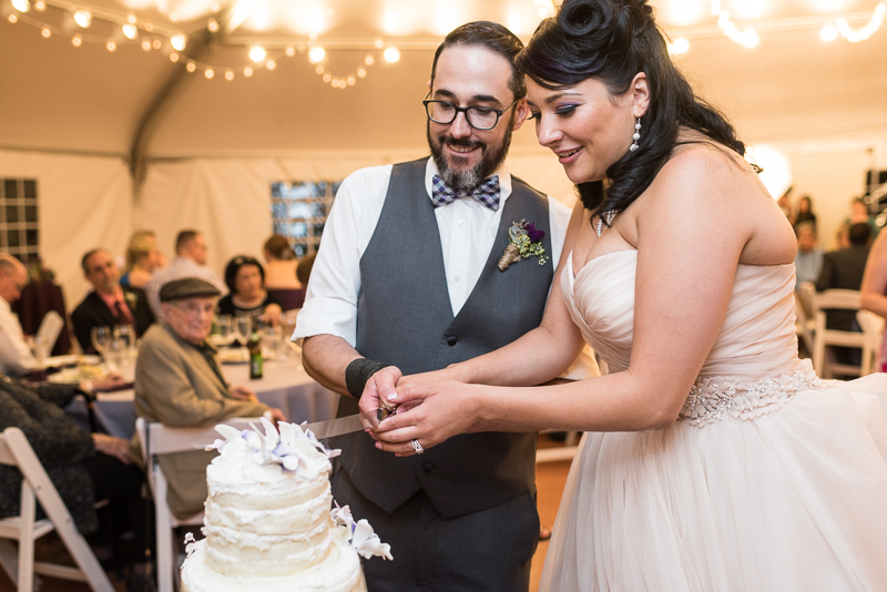Denver Wedding Photographer Hudson Gardens cutting cake