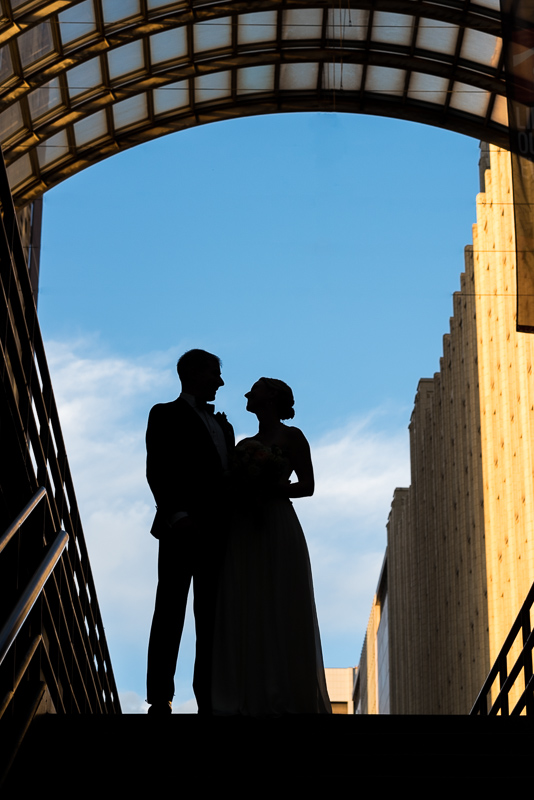 Denver Opera House Wedding Photographer bride and groom silhouette