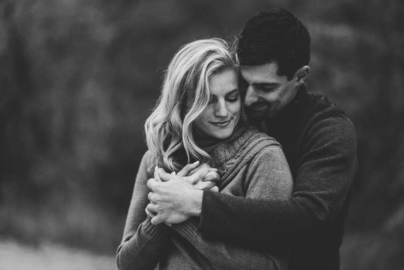 Golden Engagement Photography black and white hug