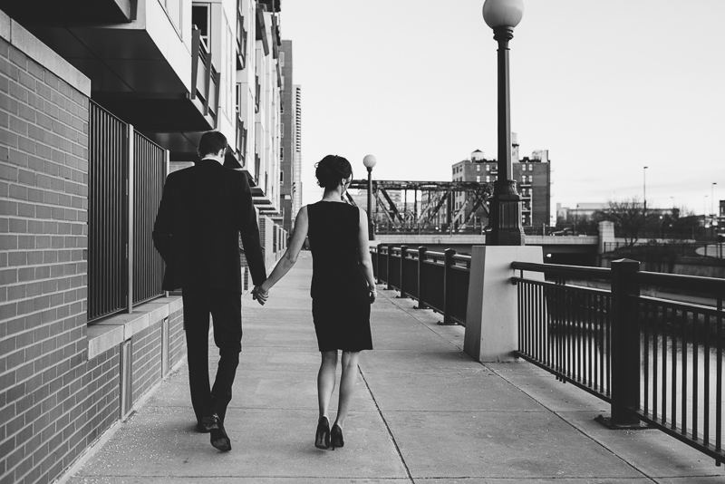 Denver engagement photography black and white walking holding hands
