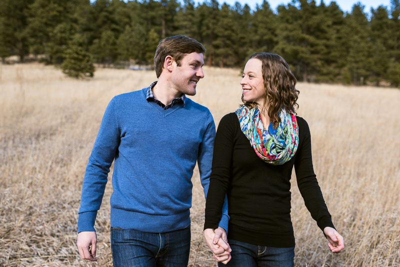 Evergreen Engagement Photography walking couple