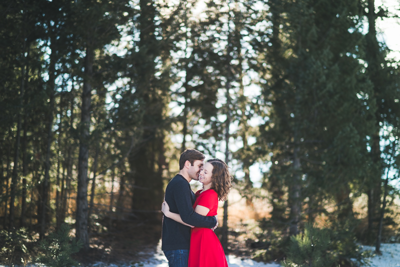 Evergreen Engagement Photography pine trees