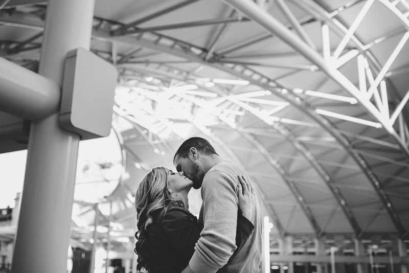 Denver Engagement Photography black and white union station