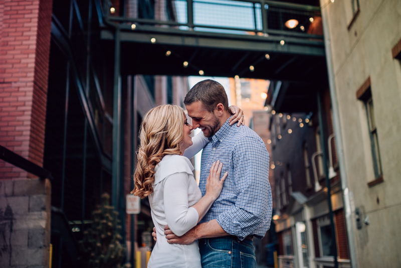 Denver Engagement Photography kissing in alley