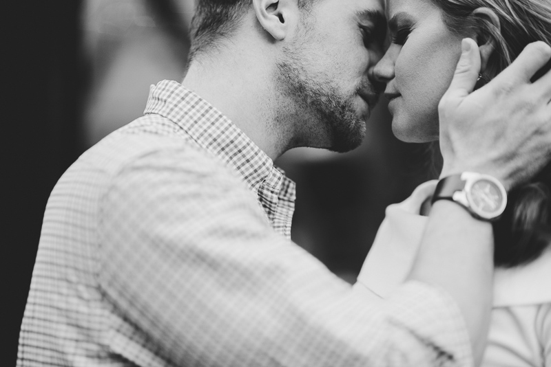 Denver Engagement Photography black and white kiss