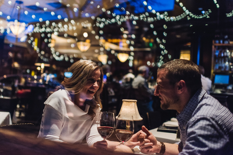 Denver Engagement Photography drinking wine