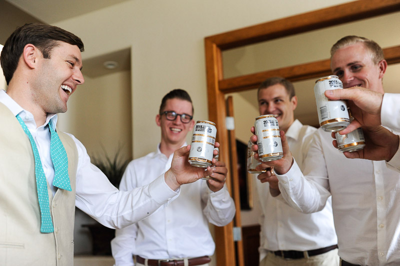 Denver Wedding Photography Cherokee Ranch and Castle beer can toast