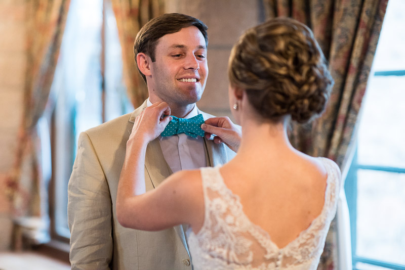 Denver Wedding Photography Cherokee Ranch and Castle bowtie help