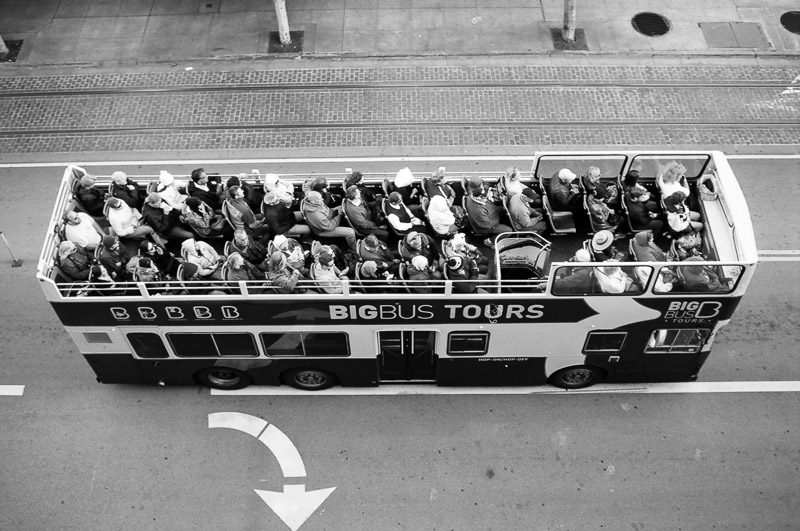 San Francisco bw film bus