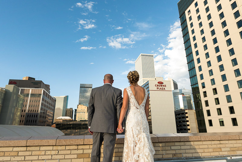 Denver athletic club wedding rooftop bride and groom