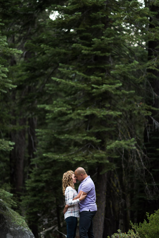 Tahoe Engagement Photography forest kissing