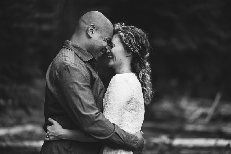 Tahoe Engagement Photography laughing black and white
