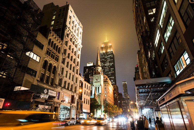 New York City Empire State Building in fog