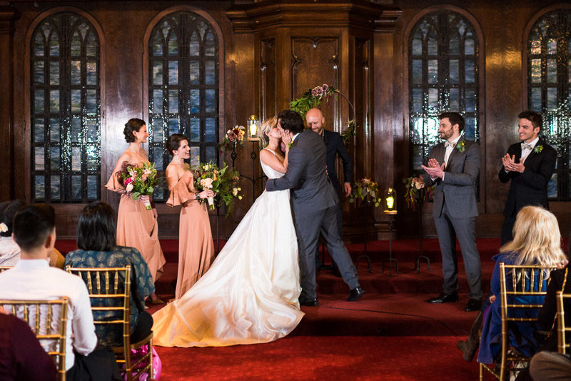 bride and groom kissing