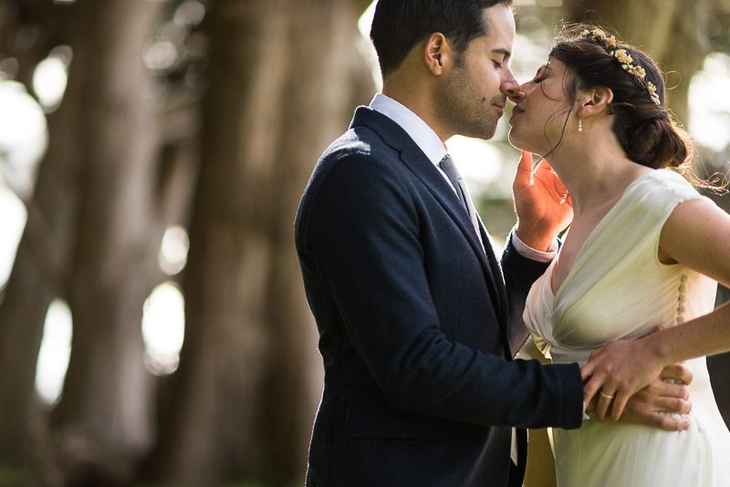 Strauss home ranch wedding bride and groom kissing