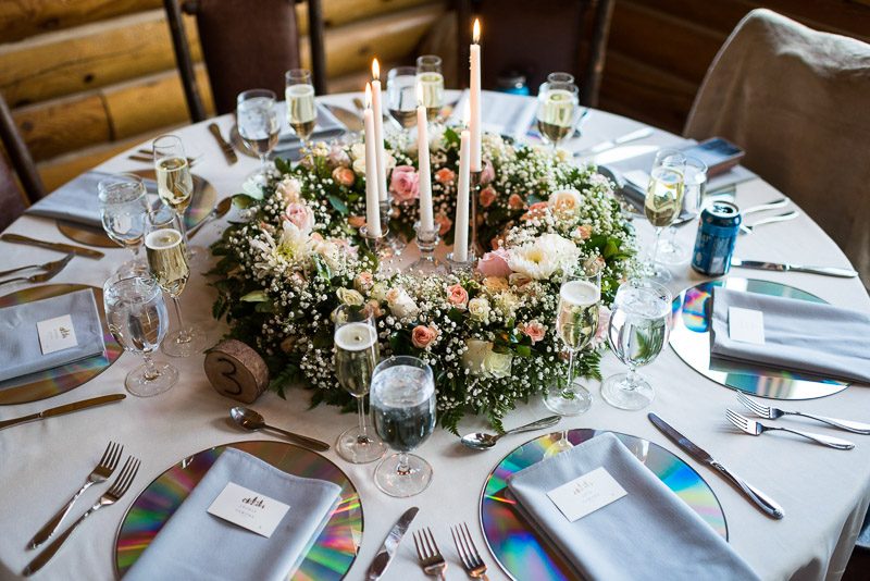 Vail Wedding Photography Camp Hale laser disc table setting